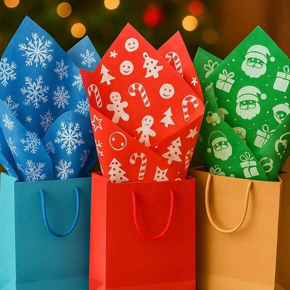 Bulk Christmas Tissue Paper 100 Sheets - 14x20" For Festive Gift Wrapping - Picture 6 of 6